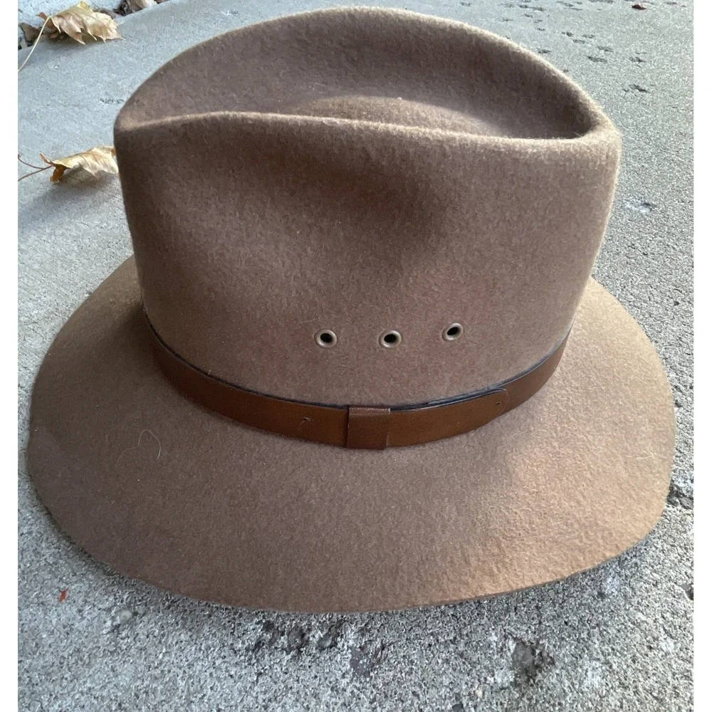Vintage Broner Wool Fedora Hat Brown Leather Band Outback USA Made Men's M‎